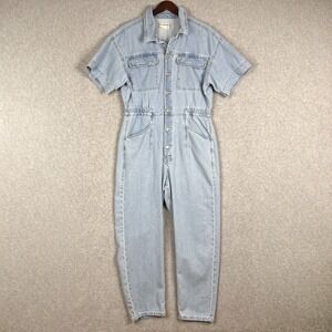 Free People We The Free Clear Skies Marci Front Button Denim Jumpsuit Size XL